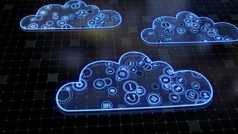 3D rendering the concept of cloud technologies and server data processing Stock Illustration