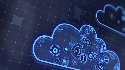 3D rendering the concept of cloud technologies and server data processing Stock Illustration