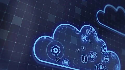 3D rendering the concept of cloud technologies and server data processing Illustrazione stock
