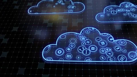 3D rendering the concept of cloud technologies and server data processing Illustrazione stock