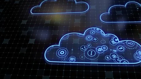 3D rendering the concept of cloud technologies and server data processing Illustrazione stock
