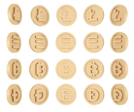 3D Rendering concept of cryptocurrency. Cryptocurrency symbols on coins rot.. Stock Illustration