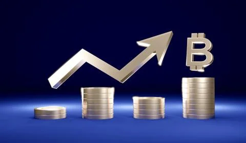 3D Rendering concept of cryptocurrency. Stack of coins with arrow graph poi.. 스톡 일러스트