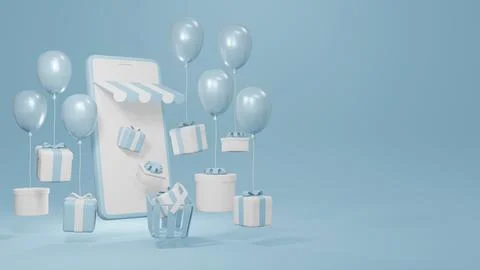 3D Rendering concept of E-commerce, online store shopping: smartphone with .. Stock Illustration