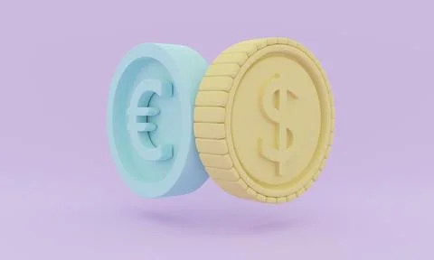 3d Rendering concept of Euro and Dollar currency money finance. Cartoon sty.. Stock Illustration