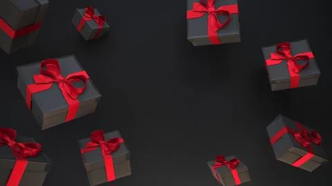 3D rendering. Concept of falling black gift boxes. Black friday 3D illustrati Stock Illustration