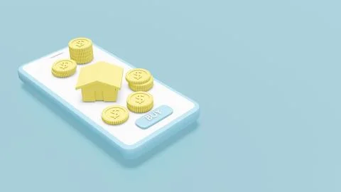 3D Rendering concept of financial house management, mortgage house: stack o.. Stock Illustration