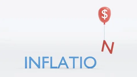 3D Rendering concept of financial inflation: text "INFLATION" with a red ba.. Stock Illustration