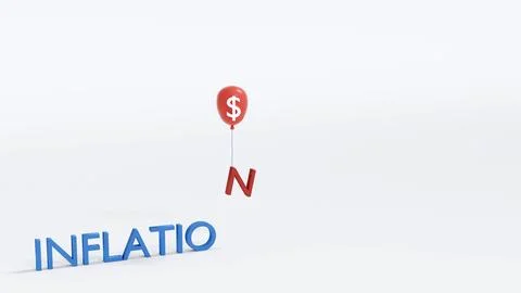 3D Rendering concept of financial inflation: text "INFLATION" with a red ba.. Stock Illustration