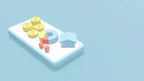 3D Rendering concept of financial management, mortgage house: a pie chart, .. Stock Illustration