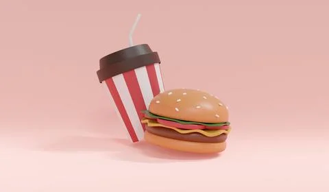 3D Rendering concept of food, American breakfast. Set of meal burger and so.. Illustrazione stock