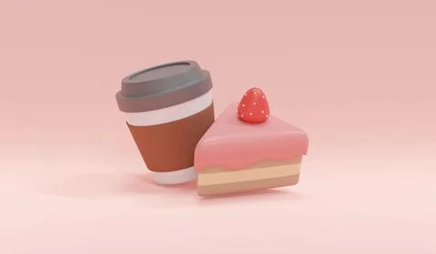 3d Rendering concept of food, American snack. A cup of coffee with strawber.. Illustrazione stock