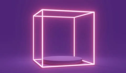 3D rendering concept of futuristic glowing led lines lights square with a b.. Stock Illustration