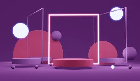 3D rendering concept of futuristic glowing led lines lights square with a b.. Stock Illustration