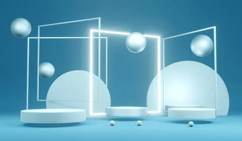 3D rendering concept of futuristic glowing led lines lights square with a b.. Stock Illustration