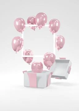 3D Rendering concept of gender reveal, baby shower, birthday party. Realist.. Stock Illustration