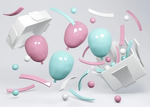 3D Rendering concept of gender reveal, baby shower, birthday party. Realist.. Stock Illustration