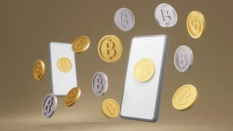 3D Rendering concept of golden coins with B on the coins that referring to .. Stock Illustration