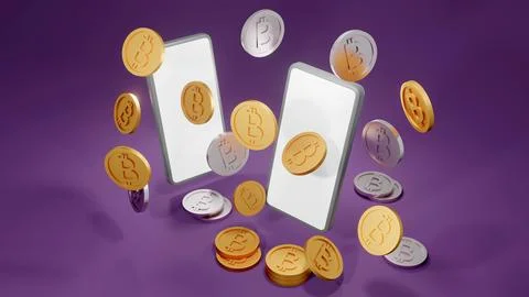 3D Rendering concept of golden coins with B on the coins that referring to .. Stock Illustration