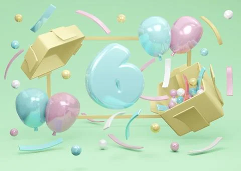 3D Rendering concept of happy birthday party. Number 6 birthday explode fro.. イラスト素材