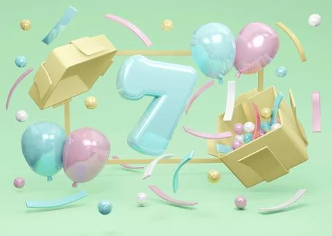 3D Rendering concept of happy birthday party. Number 7 birthday explode fro.. イラスト素材