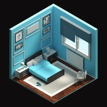3D Rendering concept Isometric interior room. Illustrazione stock