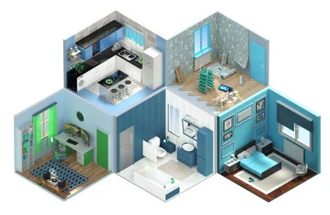 3D Rendering concept Isometric interior room. Illustrazione stock