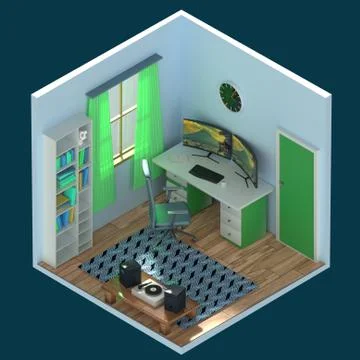 3D Rendering concept Isometric interior room. Illustrazione stock