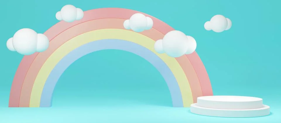 3D Rendering concept of long scene rainbow background with blank podium dis.. イラスト素材