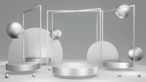 3D rendering concept of metallic silver theme of blank product display podi.. 库存插图