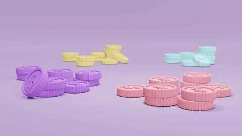 3D Rendering concept of money and currency. stacks of money coins in many c.. Stock Illustration