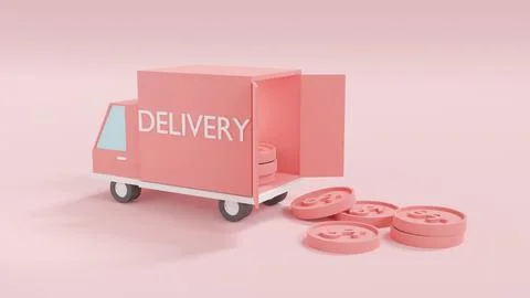 3D Rendering concept of money and financial: car truck with text "delivery".. Stock Illustration