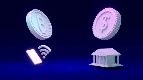 3D Rendering concept of money coins with B as referring to bitcoin blockcha.. Stock Illustration