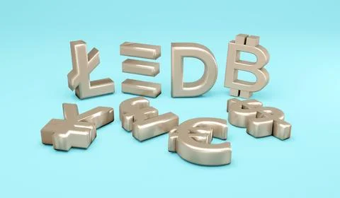 3D Rendering concept of money currencies comparison. Flat lay fiat currency.. Stock Illustration