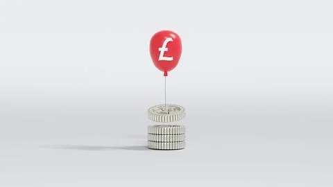 3D Rendering concept of money inflation. A silver sterling pound coin is ra.. Stock Illustration