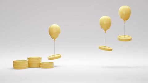 3D Rendering concept of money inflation concept, money spending. Coins are .. Stock Illustration