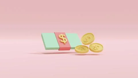 3D Rendering concept of money, online shopping: a pack of dollar bill and c.. Stock Illustration
