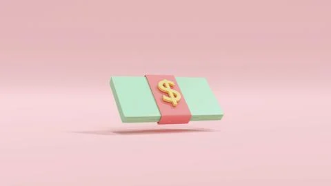 3D Rendering concept of money saving, money icon: a pack of dollar bill in .. Stock Illustration