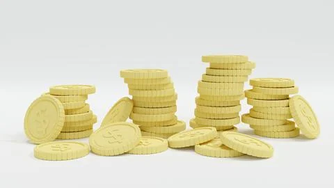 3D Rendering concept of Money: stack of coins on white background. 3D Render. Stock Illustration