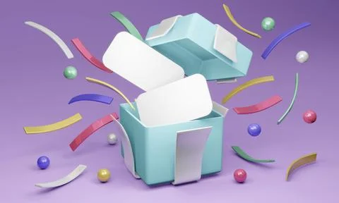3D rendering concept of open gift box to show geometric elements and blank .. 스톡 일러스트