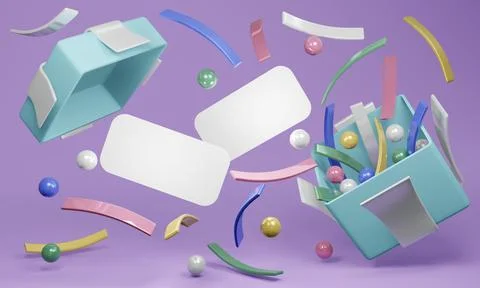 3D rendering concept of open gift box to show geometric elements and blank .. Illustrazione stock