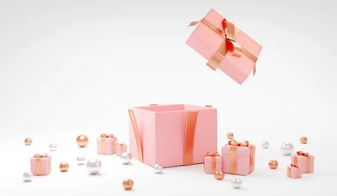 3D Rendering concept of opened gift box. gift box open around with small pr.. 库存插图