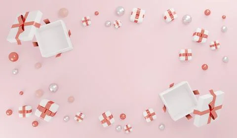 3D rendering concept of pink present box open up to show blank space inside.. Illustrazione stock