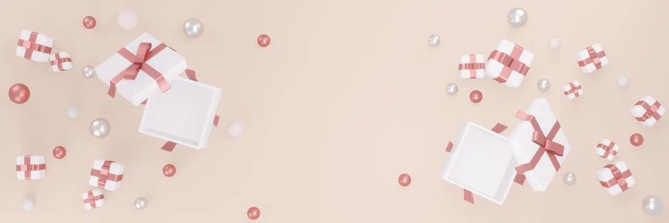 3D rendering concept of pink present box open up to show blank space inside.. Stock Photos
