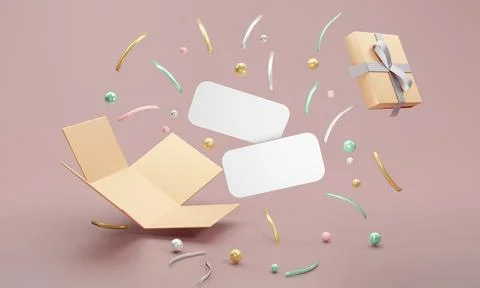 3D rendering concept of a present box opens up to show luxury geometric ele.. Illustrazione stock