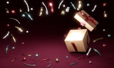 3D rendering concept of a present box opens up to show luxury geometric ele.. Illustrazione stock