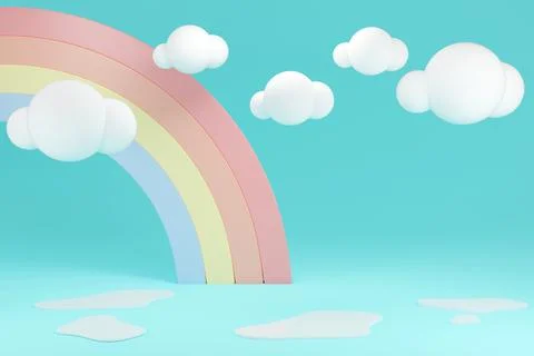 3D Rendering concept of rainbow background and puddle with blank space for .. Stock Illustration