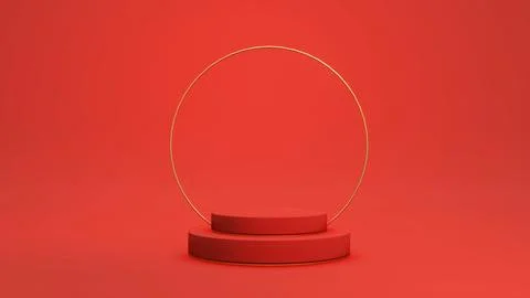 3D rendering concept of red gold podium. Product stand. Red podium and gold.. Stock Photos