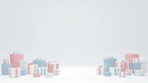 3D Rendering concept of set of present boxes in pink and blue theme on whit.. Stock Photos