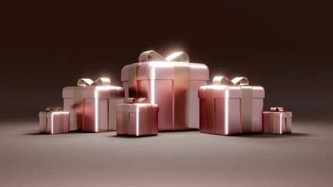 3D rendering concept of set of wrapped gift boxes for commercial design. Ho.. Stock Illustration